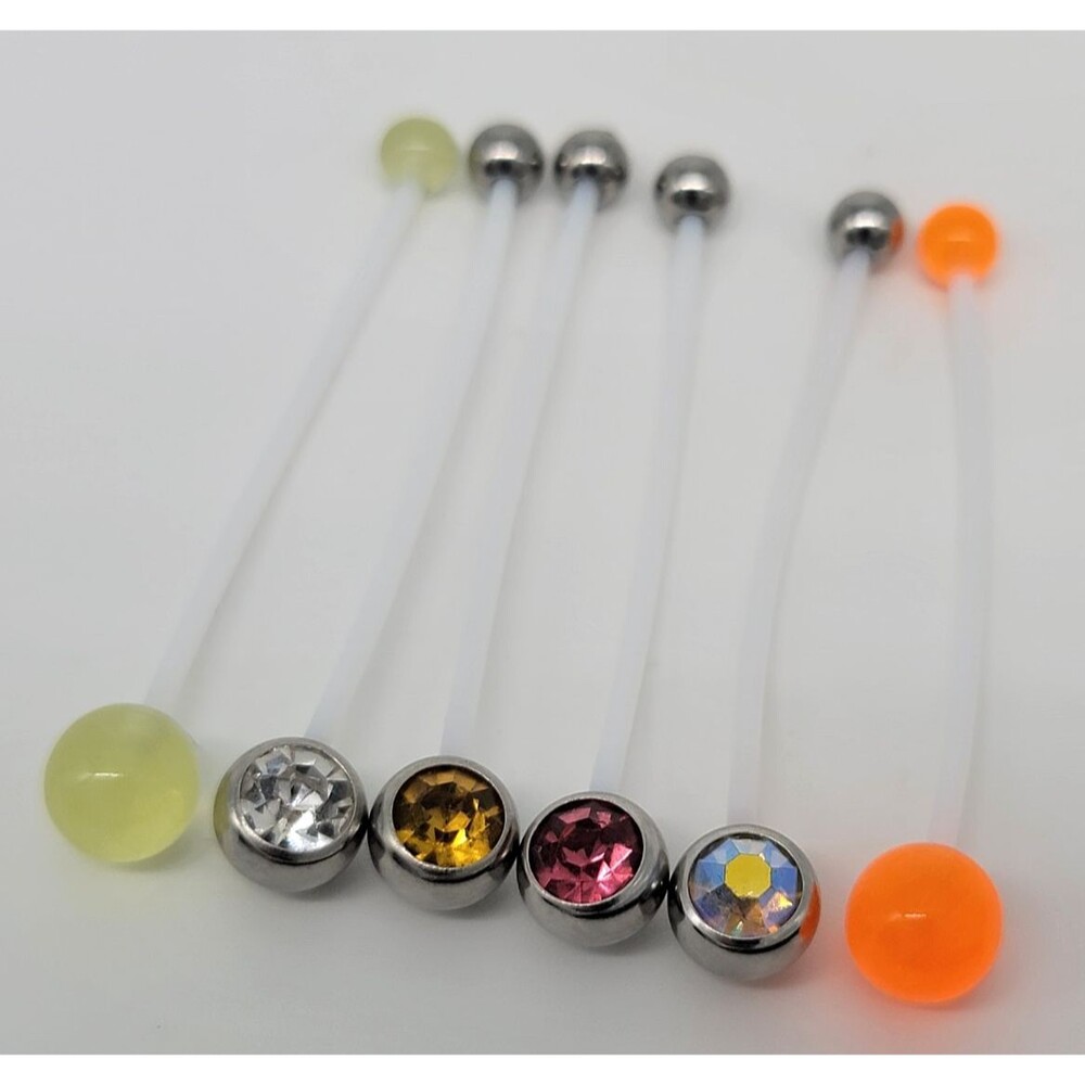 Flexible Belly Button Rings Maternity Sports Set of 6 Navel Retainer Silver Tone